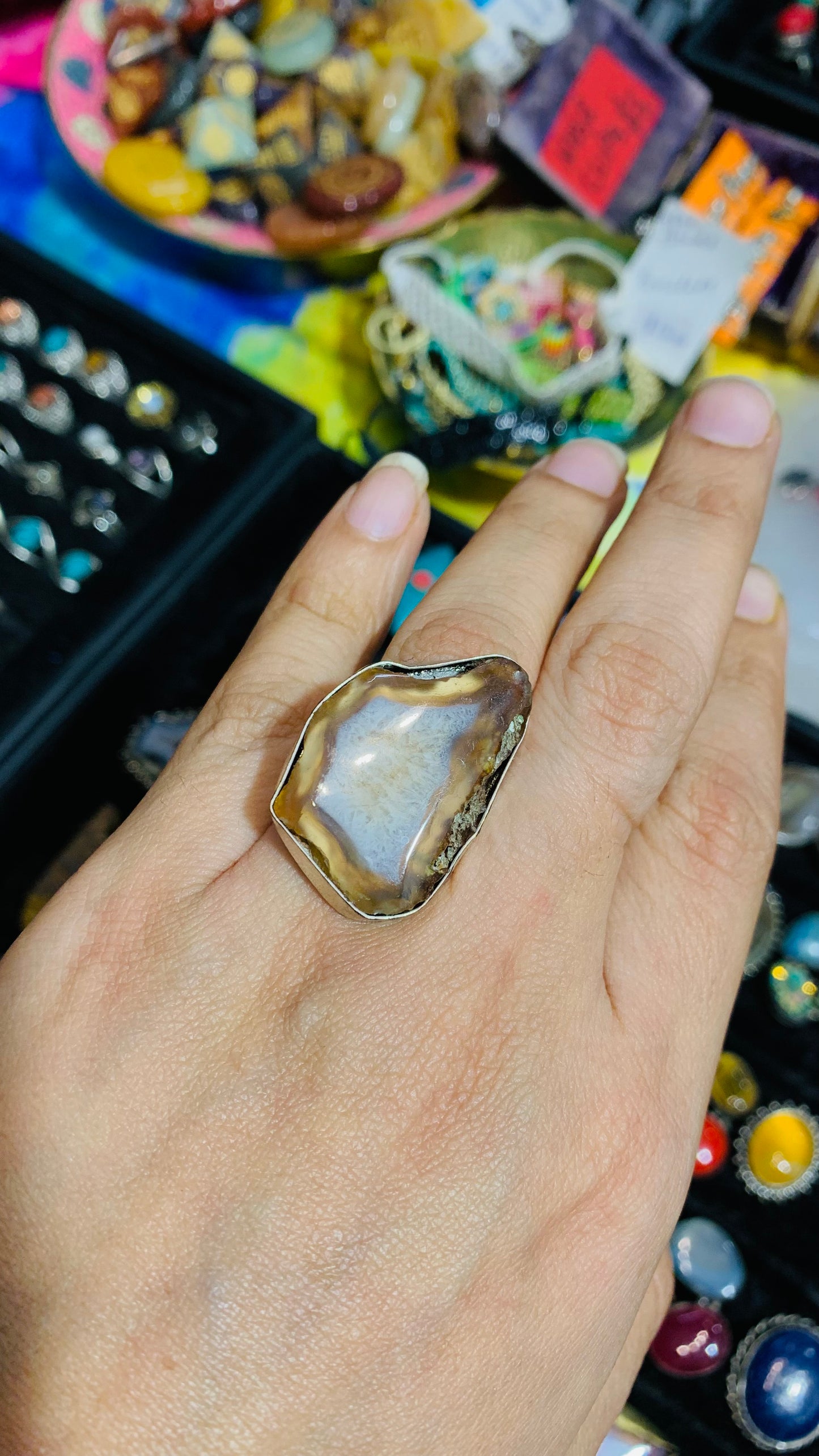 Bohemian handcrafted Stone ring #565