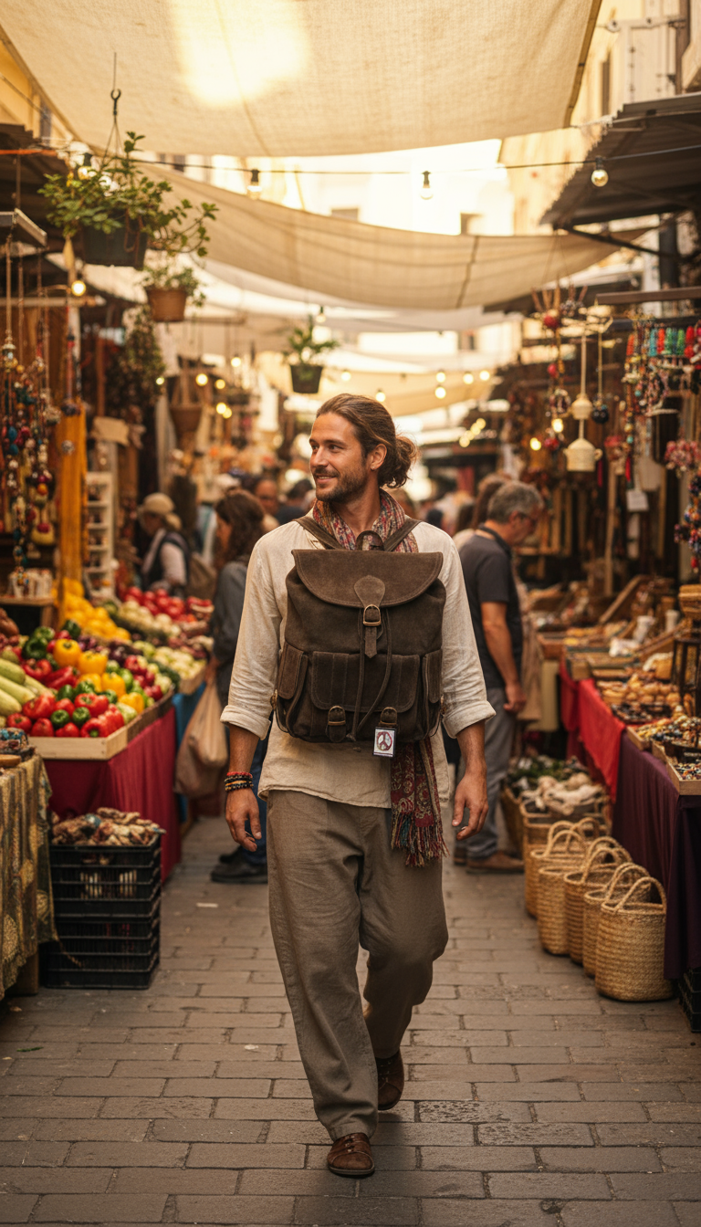 Bohemian style handcrafted Genuine leather Backpack #5596