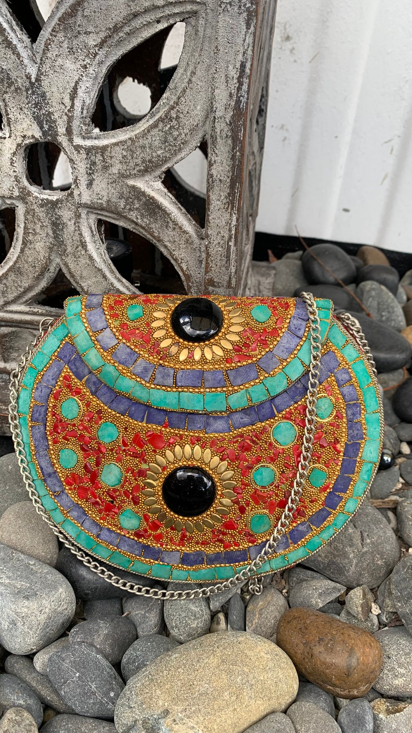 Bohemian style handcrafted metal / Brass Clutch CLEARANCE #90273