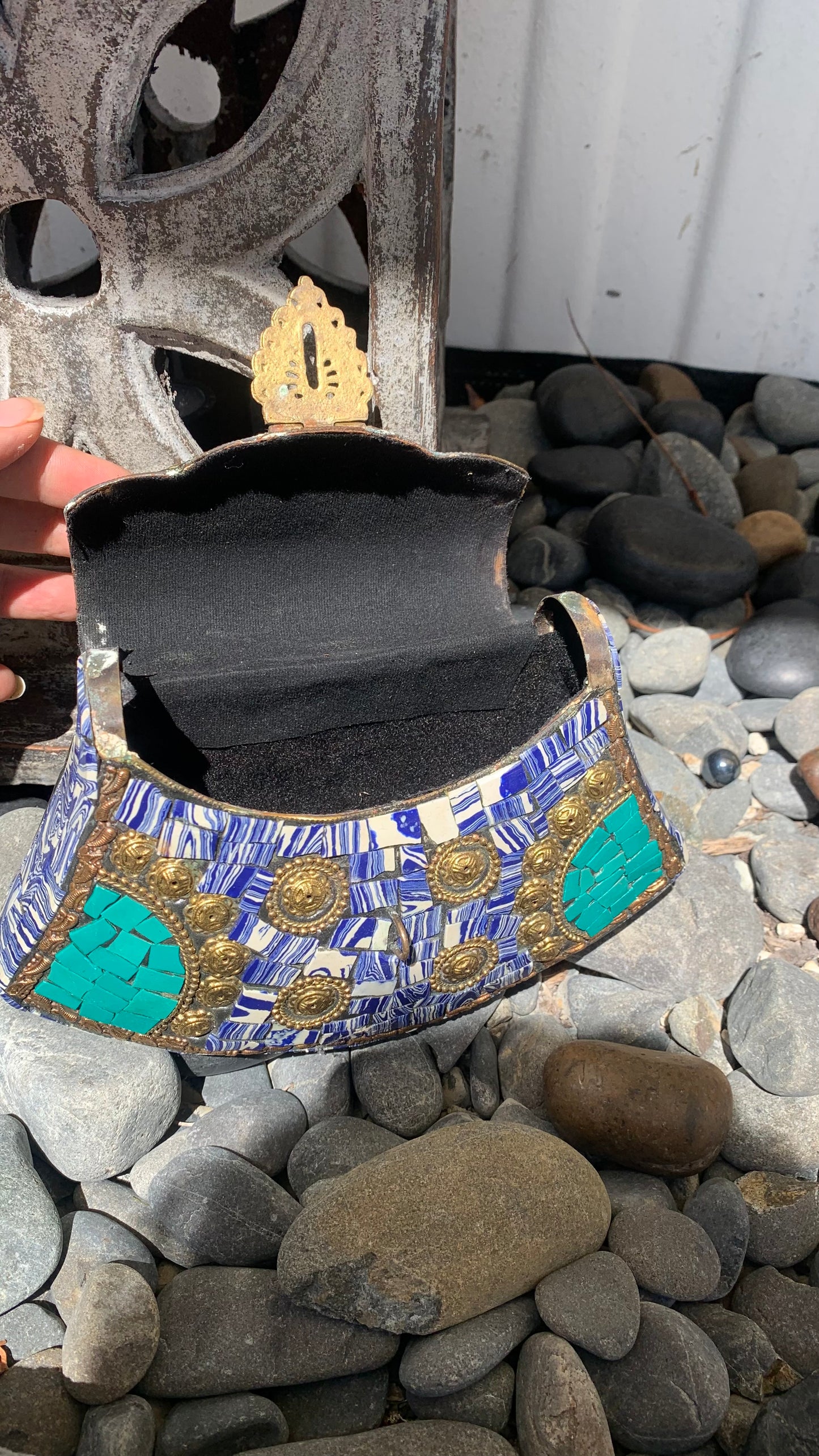 Bohemian style handcrafted metal / Brass Clutch CLEARANCE #90277