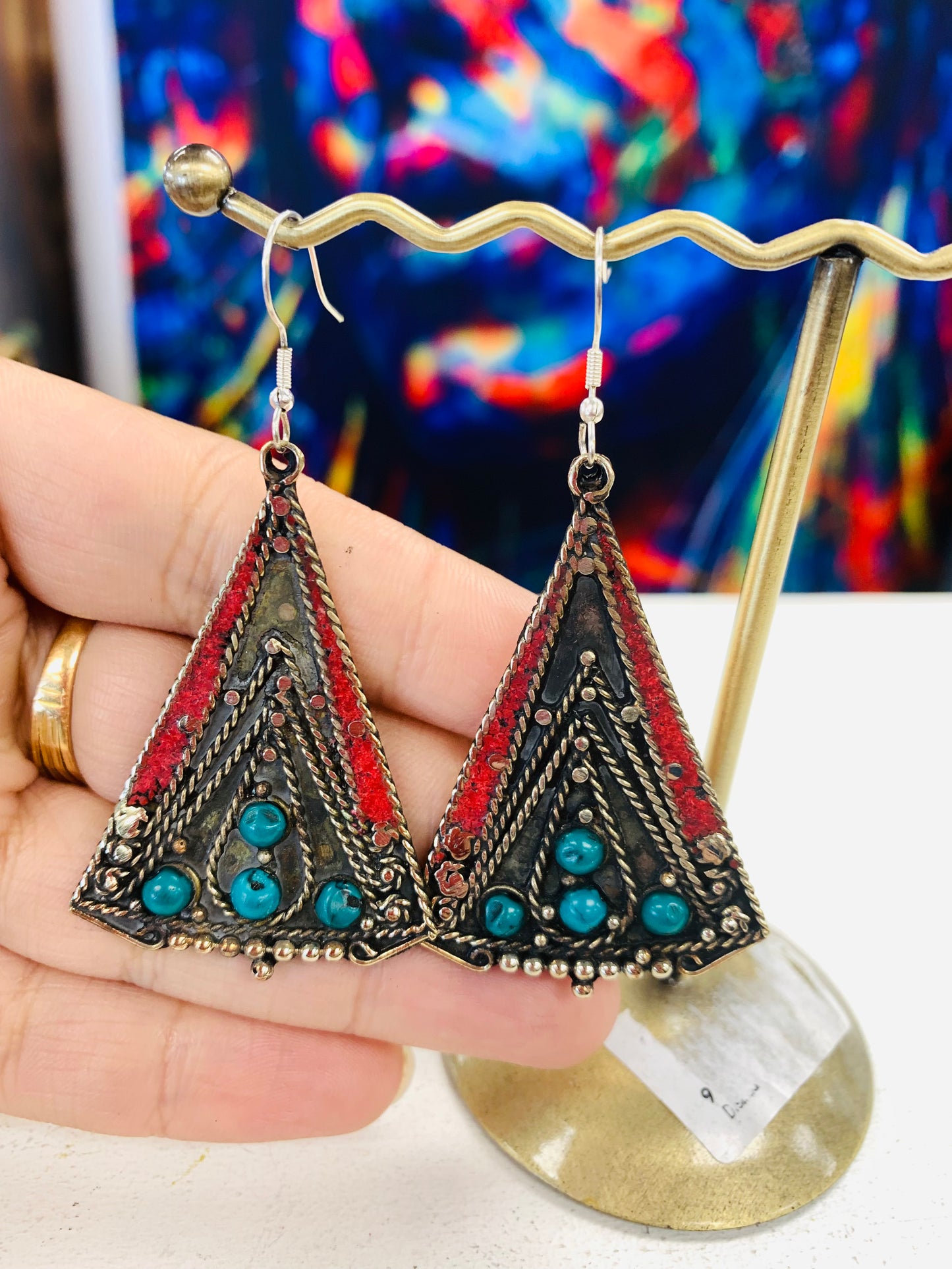 Bohemian style handcrafted Tibetan earrings #228504