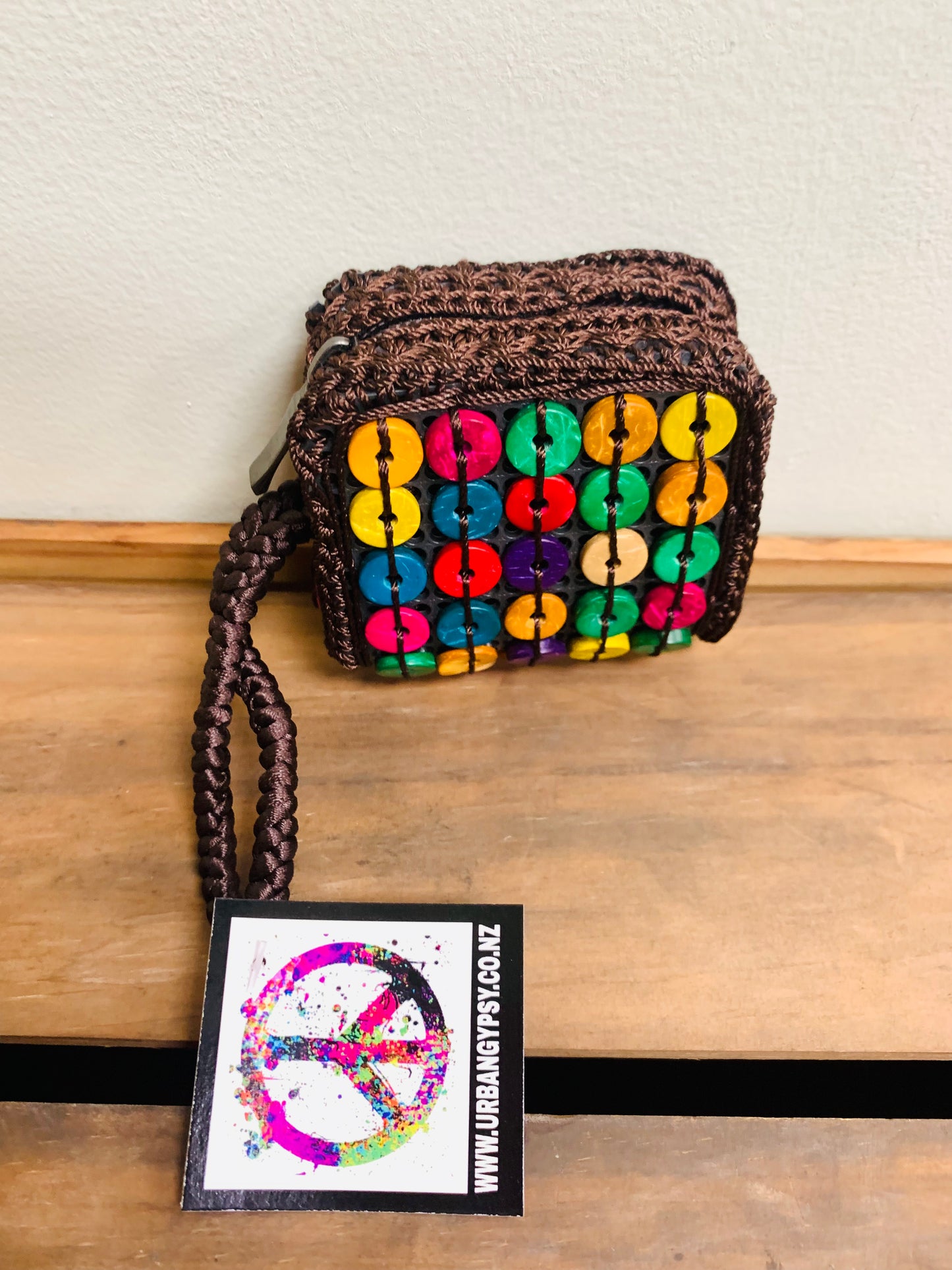 BOHEMIAN STYLE HANDCRAFTED WOOD FLOWER SMALL BAG/PURSE # 51212