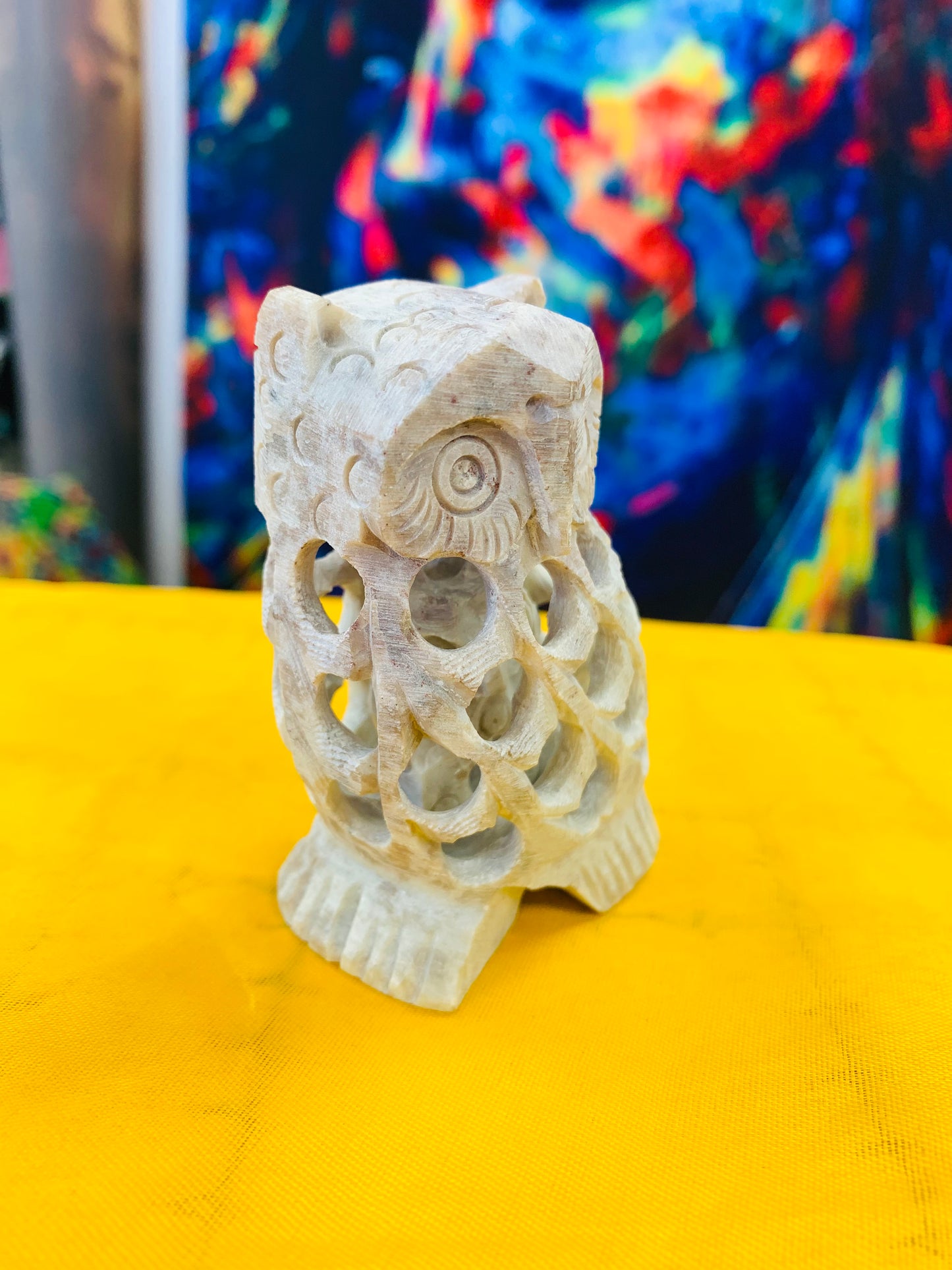 BOHO HANDCRAFTED AND HAND CARVED MARBLE STONE OWL STATUE # 66000