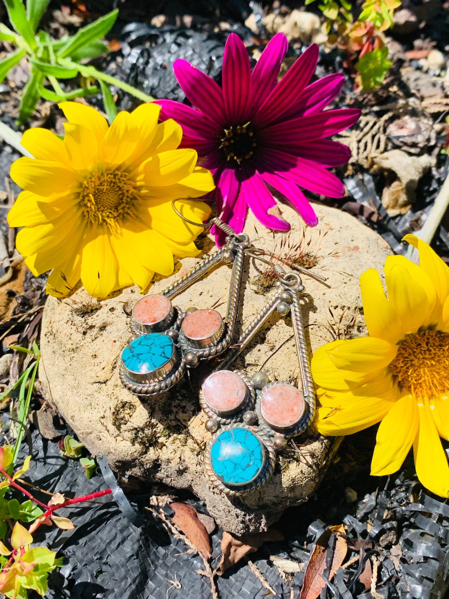 Bohemian style handcrafted Tibetan earrings #2203