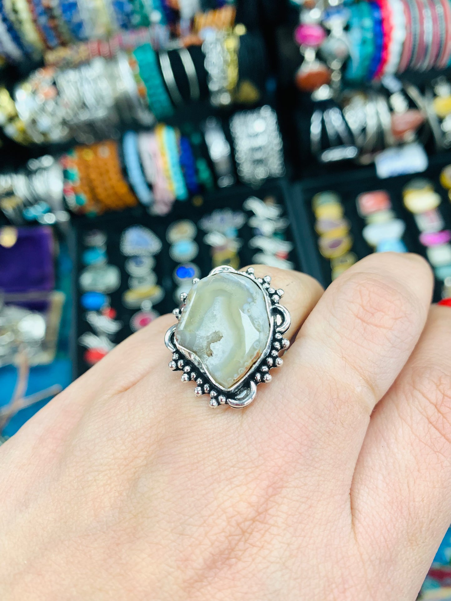 Bohemian style handcrafted Natural stones Rings # 69665