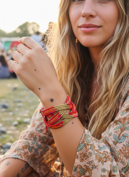HIPPIE HANDCRAFTED HAND CUFF BEADS BANGLE  #CUFF2288