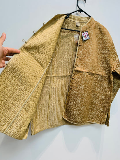 Handcrafted Reversible waist length Quilting Kantha Coat # QUIL031