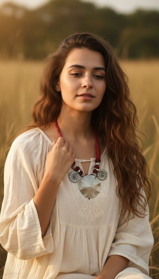 BOHEMIAN STYLE HANDCRAFTED VINTAGE  AFGHAN CHARMS NECKLACE