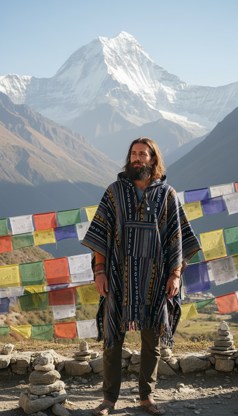 Bohemian style handcrafted Hoodie Gheri poncho  #017343