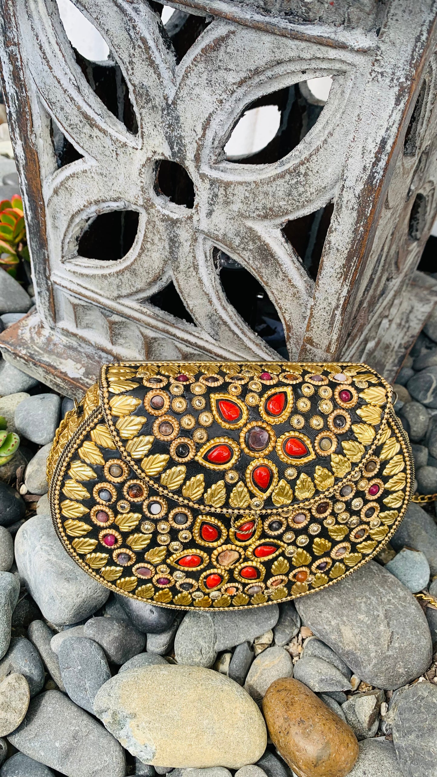 Bohemian style handcrafted metal / Brass Clutch CLEARANCE #90274