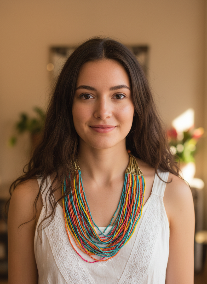 BOHEMIAN STYLE HANDCRAFTED RAINBOW BEADS NECKLACE #NECK26