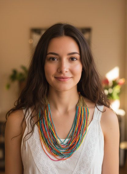 BOHEMIAN STYLE HANDCRAFTED RAINBOW BEADS NECKLACE #NECK26