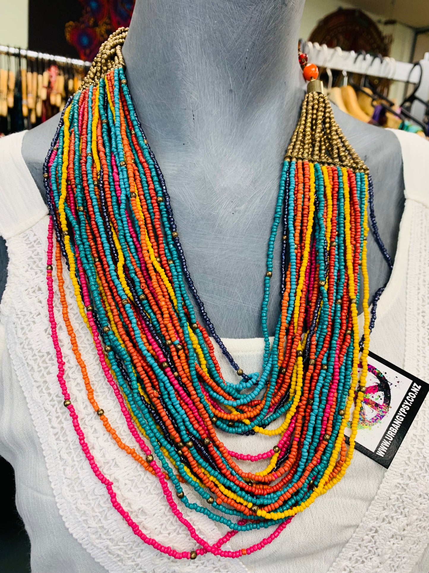 BOHEMIAN STYLE HANDCRAFTED RAINBOW BEADS NECKLACE #NECK26