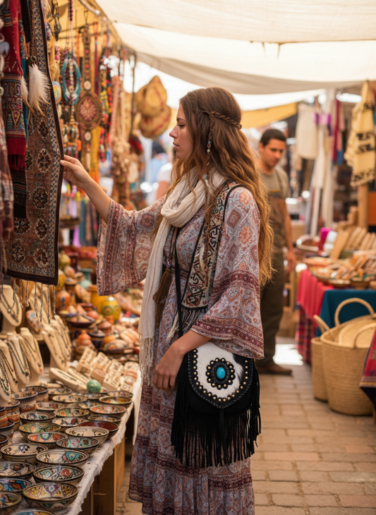 BOHEMIAN STATEMENT HANDCRAFTED GENUINE SUEDE LEATHER BAG #LEA1025