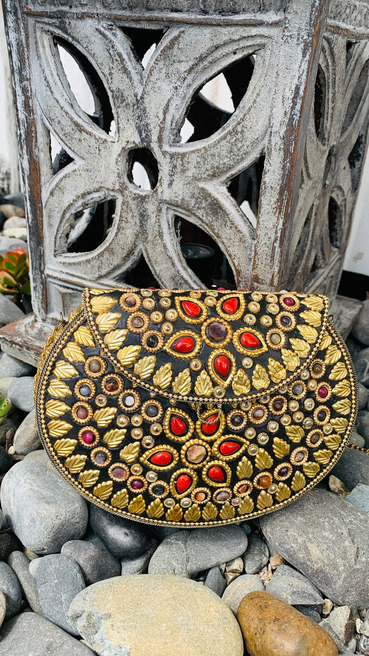 Bohemian style handcrafted metal / Brass Clutch CLEARANCE #90274