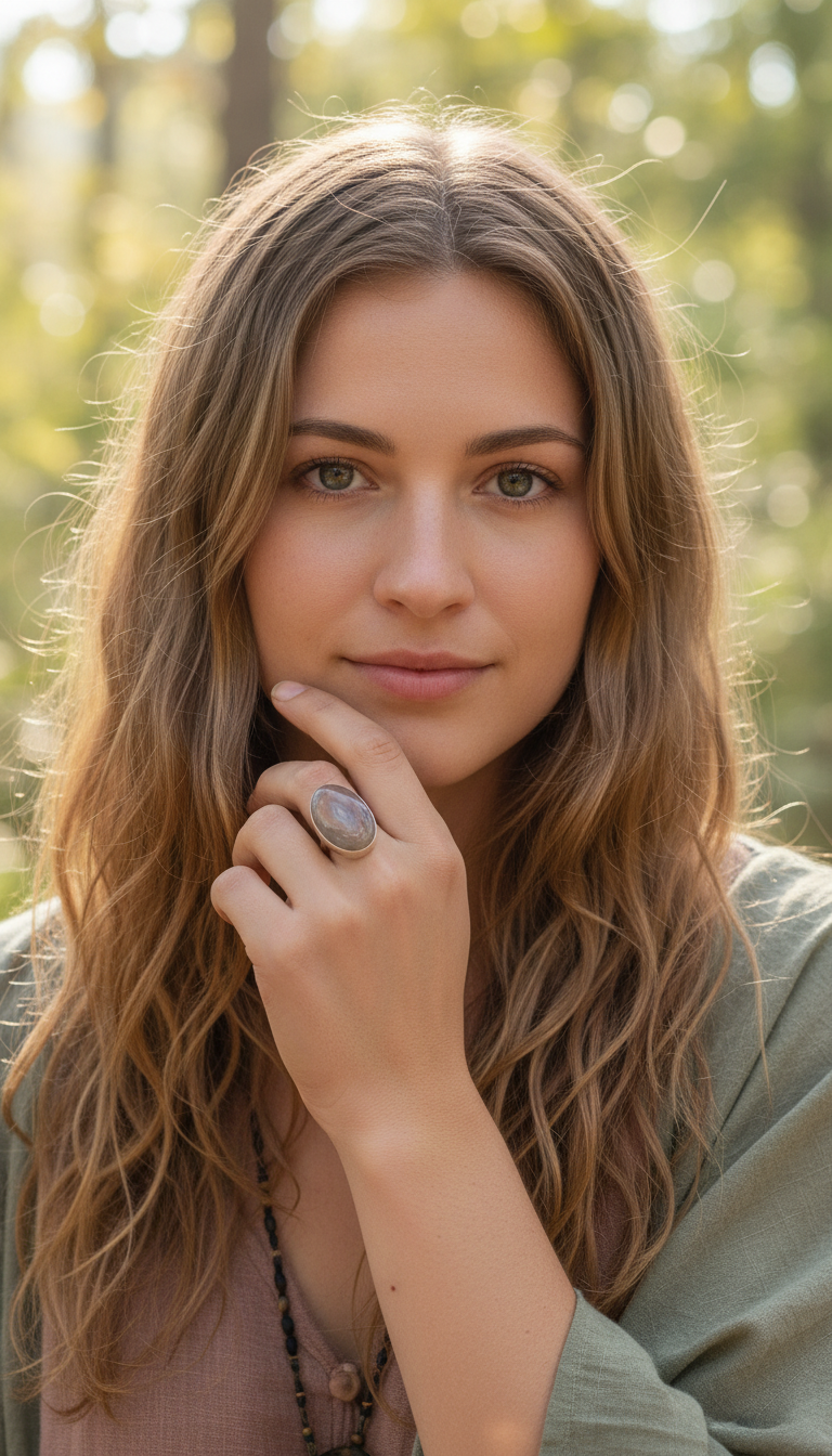 Bohemian handcrafted Stone ring #567