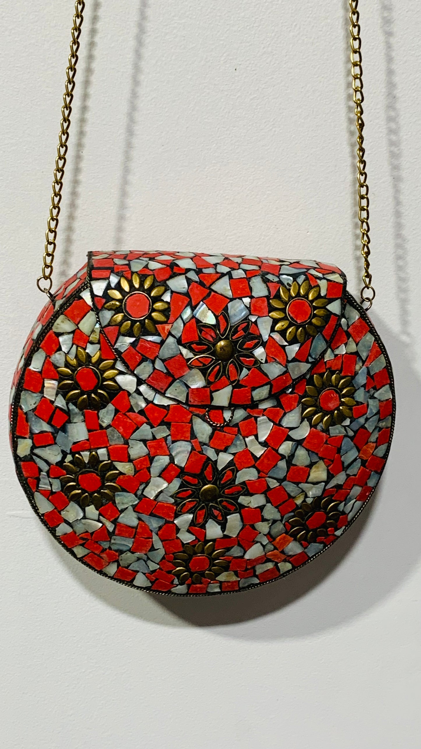 Bohemian style handcrafted metal / Brass Clutch # 875