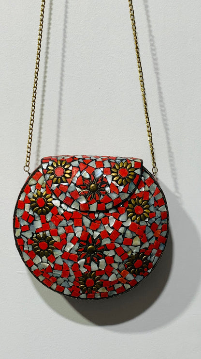 Bohemian style handcrafted metal / Brass Clutch # 875