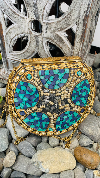 Bohemian style handcrafted metal / Brass Clutch CLEARANCE #90271