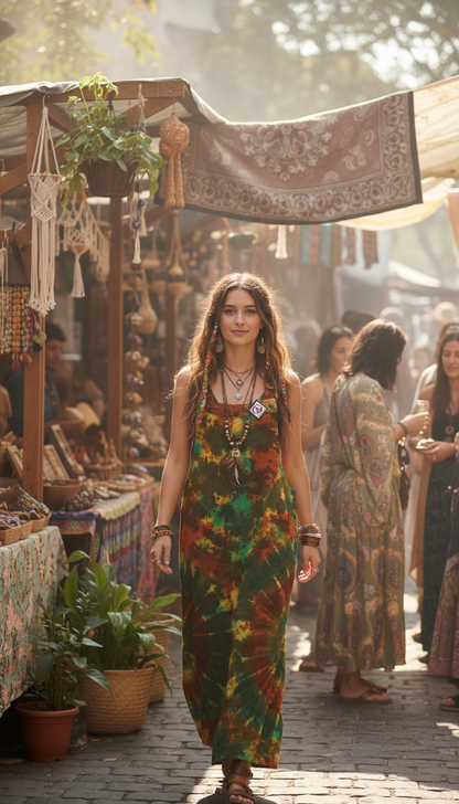 Handcrafted Cotton Tie Dye Long Pinafore #431069