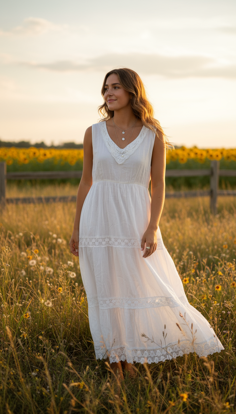 BOHEMIAN HANDCRAFTED WHITE DRESS #5623