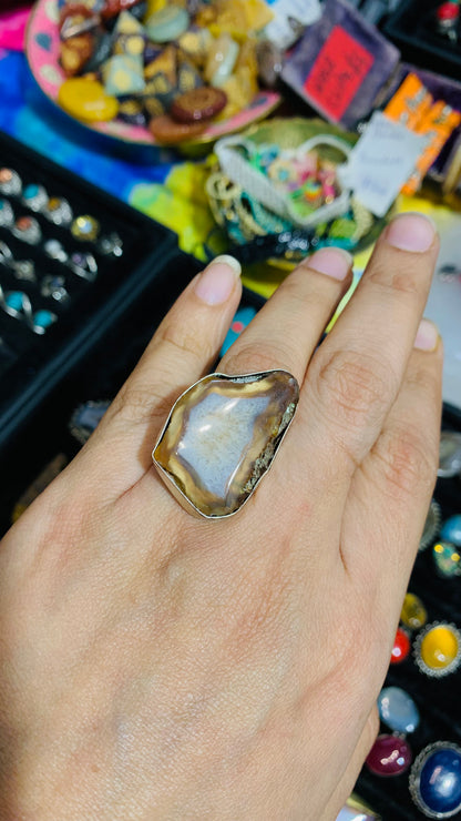 Bohemian handcrafted Stone ring #565