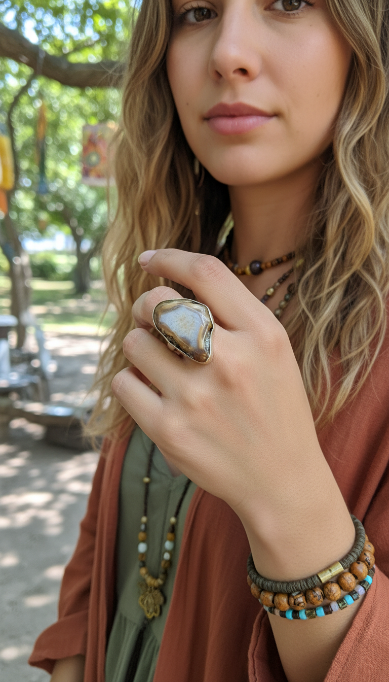 Bohemian handcrafted Stone ring #565