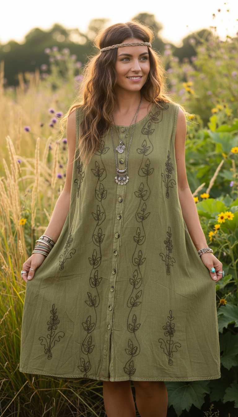 Bohemian style handcrafted Midi dress #46262