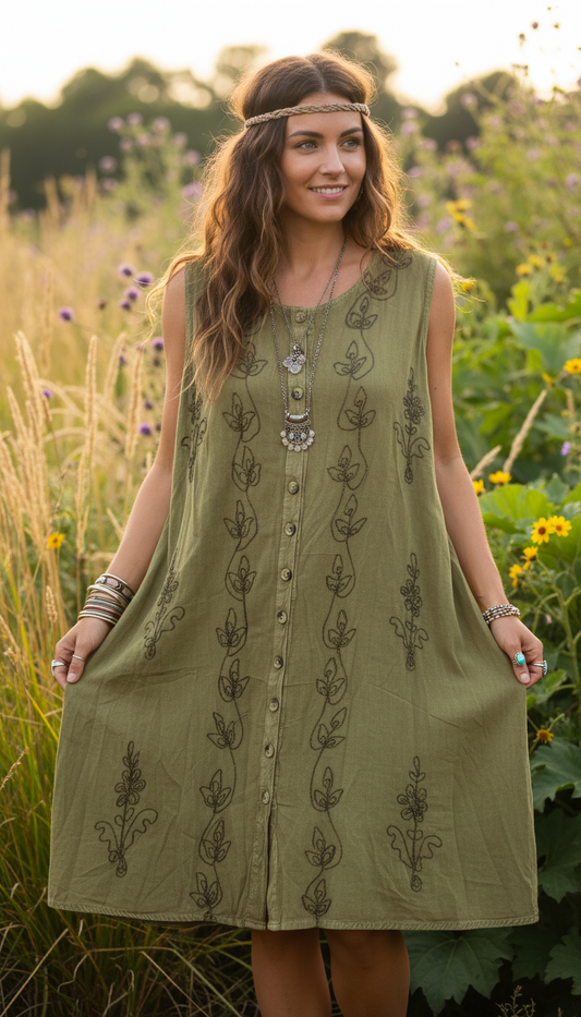 Bohemian style handcrafted Midi dress #46262