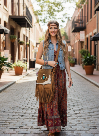 BOHEMIAN STATEMENT HANDCRAFTED GENUINE SUEDE LEATHER BAG #2057325