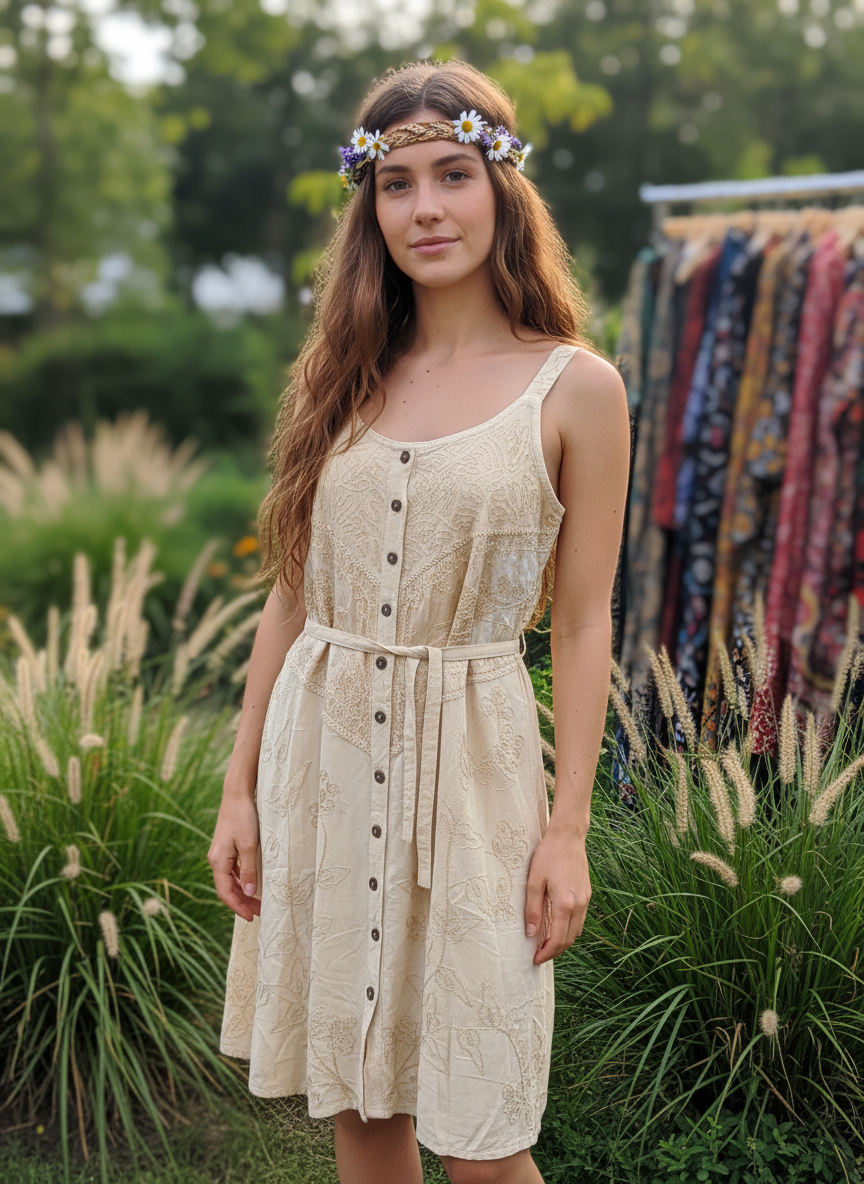 Bohemian style handcrafted Cotton Tunic dress # DRE237