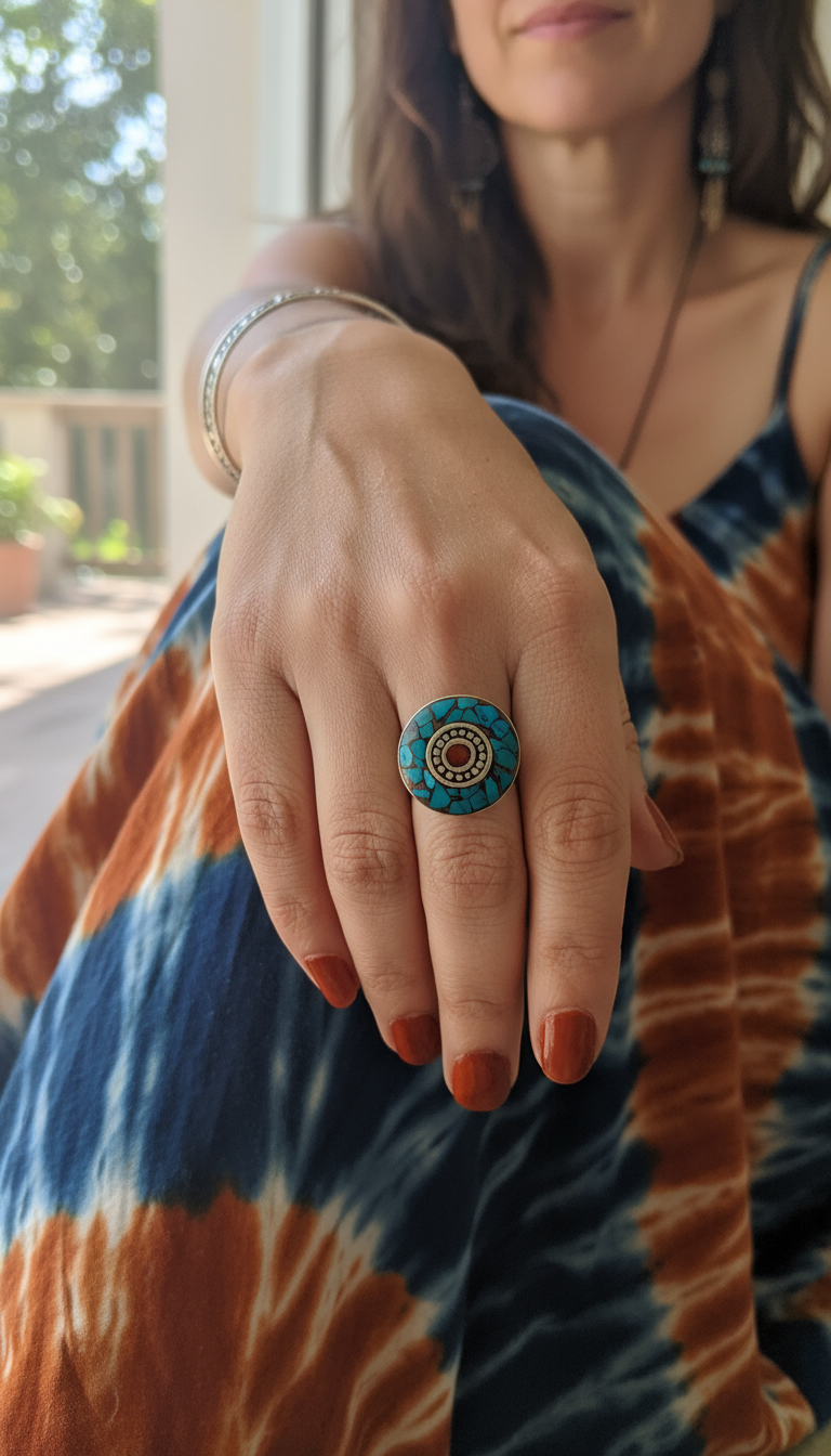 Bohemian style handcrafted Tibetan ring #400