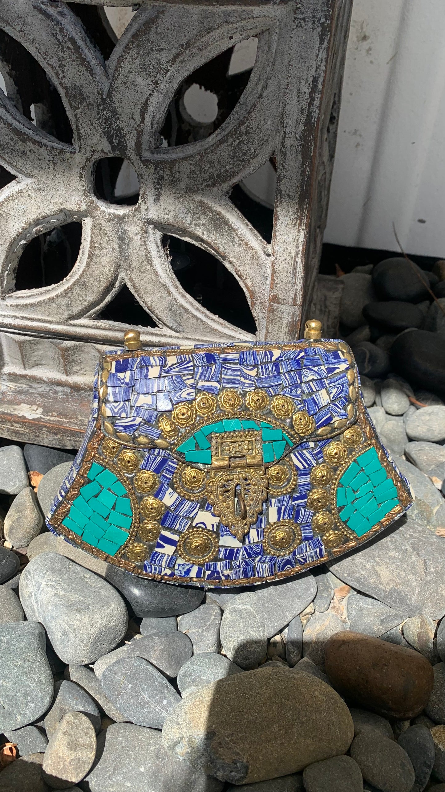 Bohemian style handcrafted metal / Brass Clutch CLEARANCE #90277