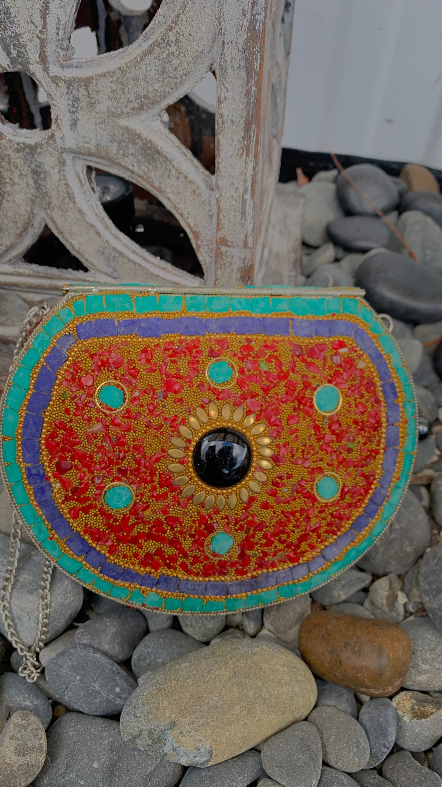 Bohemian style handcrafted metal / Brass Clutch CLEARANCE #90273