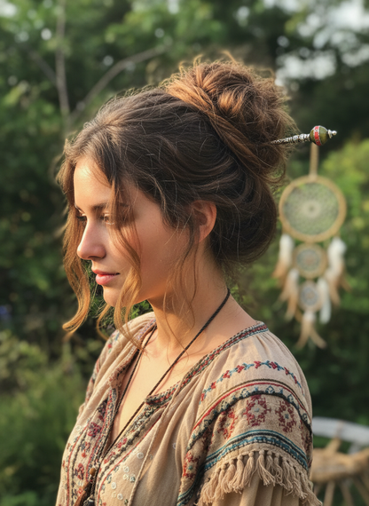 Bohemian handcrafted Metal Bun Sticks/ Hair Pins # HAIR2201