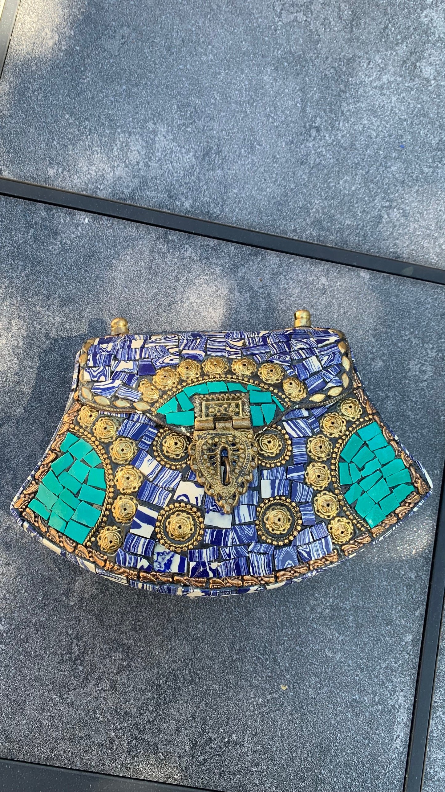 Bohemian style handcrafted metal / Brass Clutch CLEARANCE #90277