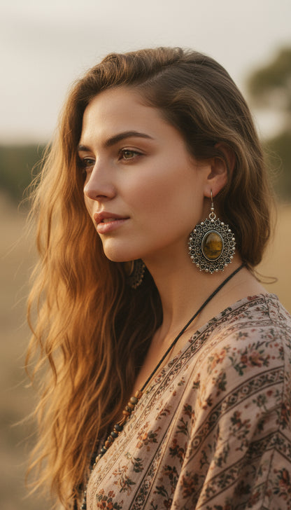 BOHEMIAN HANDCRAFTED  NATURAL STONE EARRINGS #EAR165