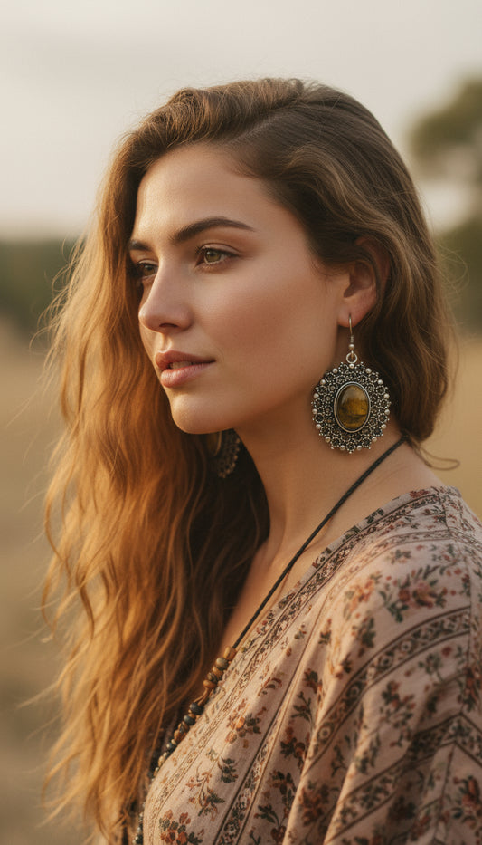 BOHEMIAN HANDCRAFTED  NATURAL STONE EARRINGS #EAR165