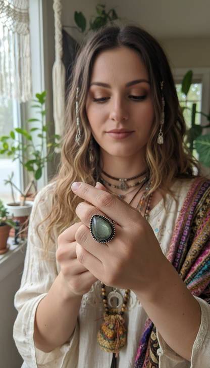 Bohemian handcrafted Stone ring #568