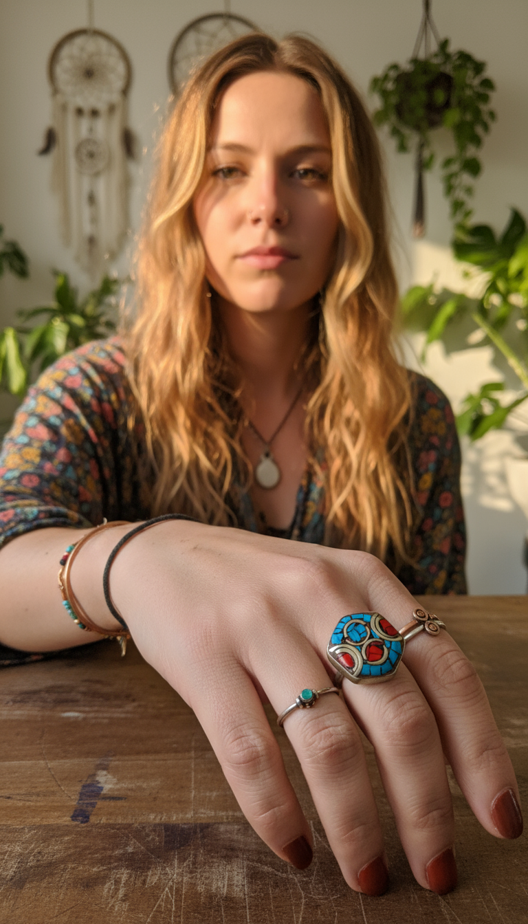 Bohemian style handcrafted Tibetan ring #400