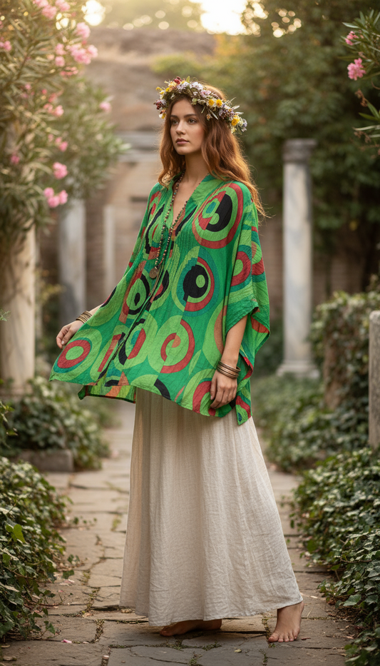 Bohemian style handcrafted cotton Shirt Top #04340