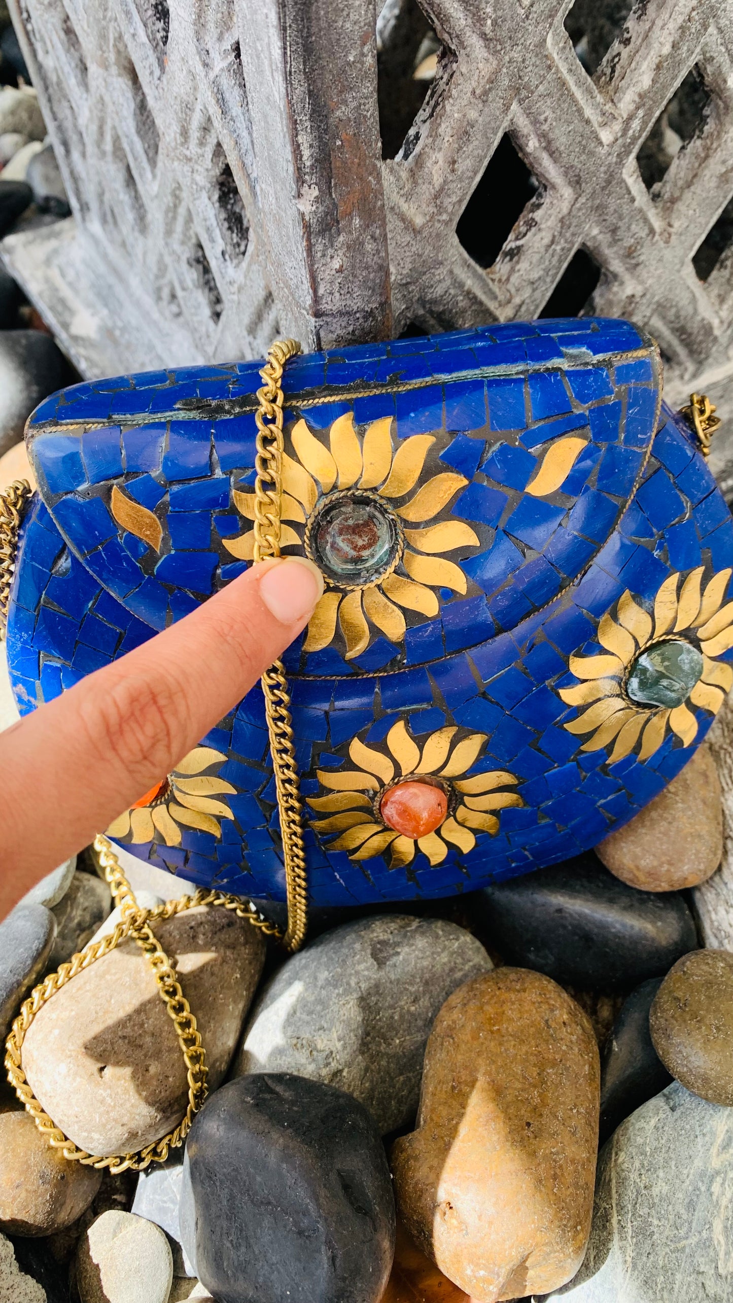 Bohemian style handcrafted metal / Brass Clutch CLEARANCE #90272