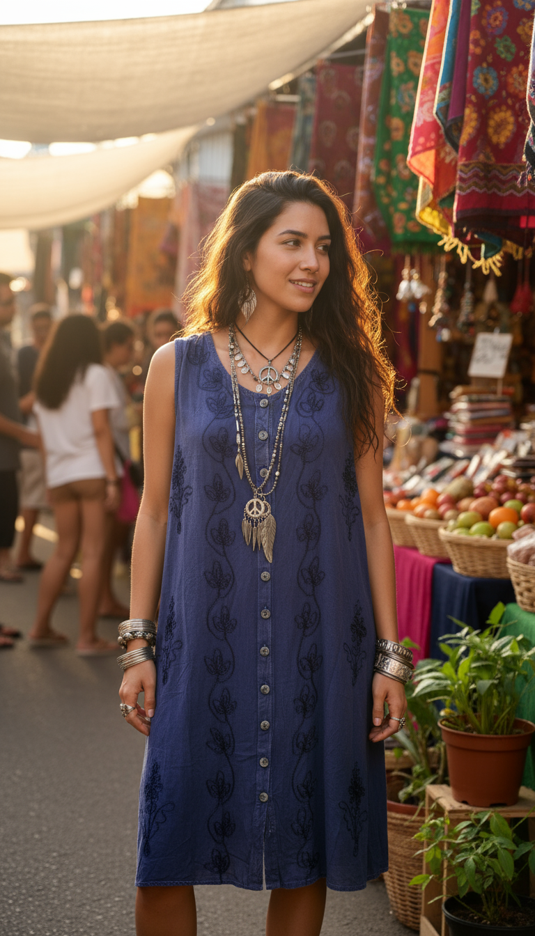 Bohemian style handcrafted Midi dress #46262