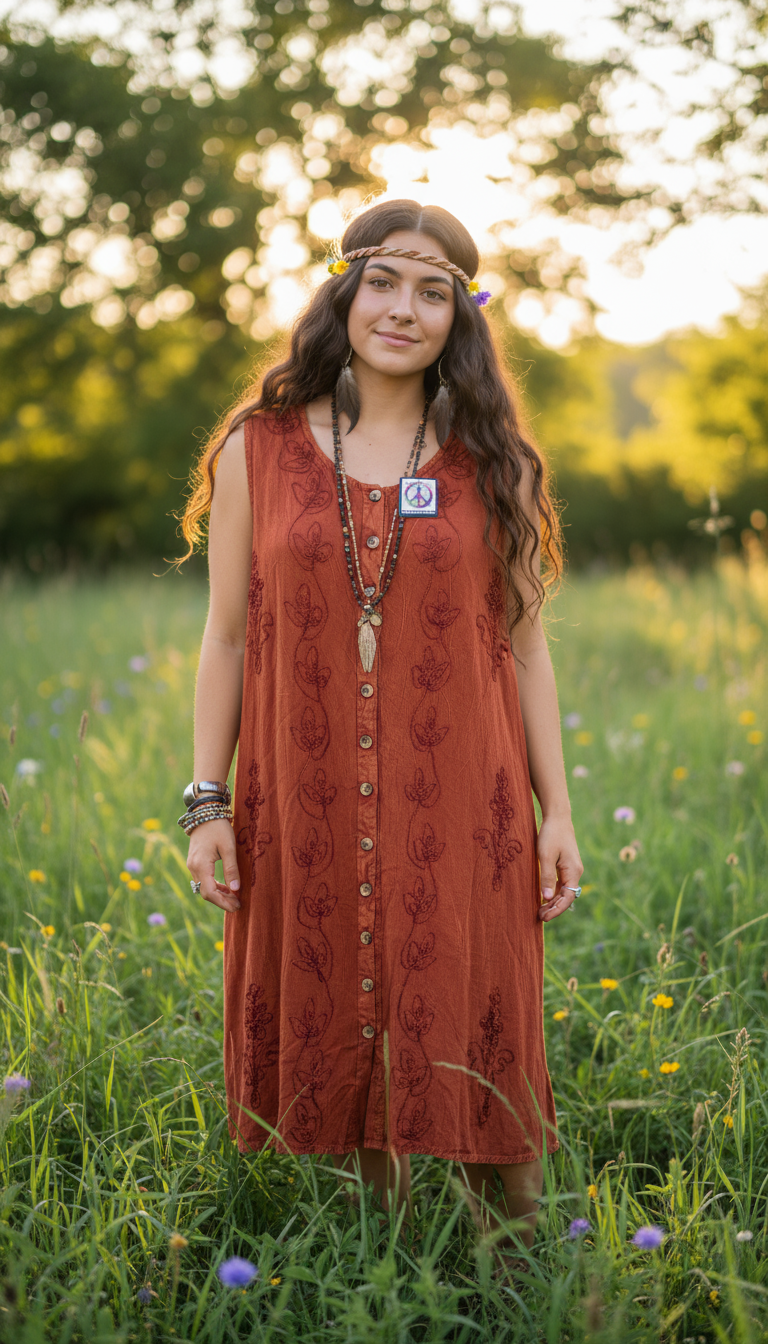 Bohemian style handcrafted Midi dress #46262