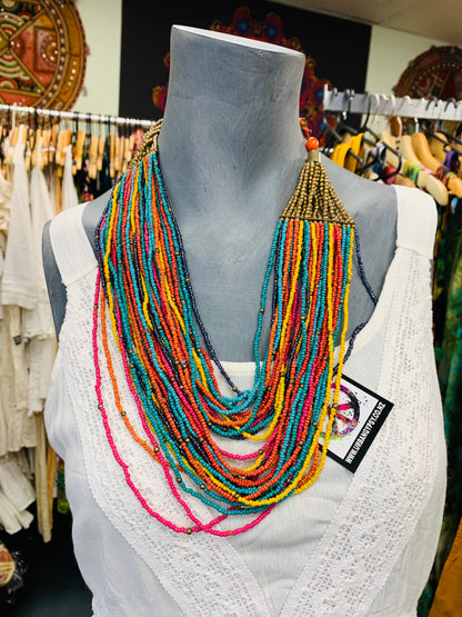 BOHEMIAN STYLE HANDCRAFTED RAINBOW BEADS NECKLACE #NECK26