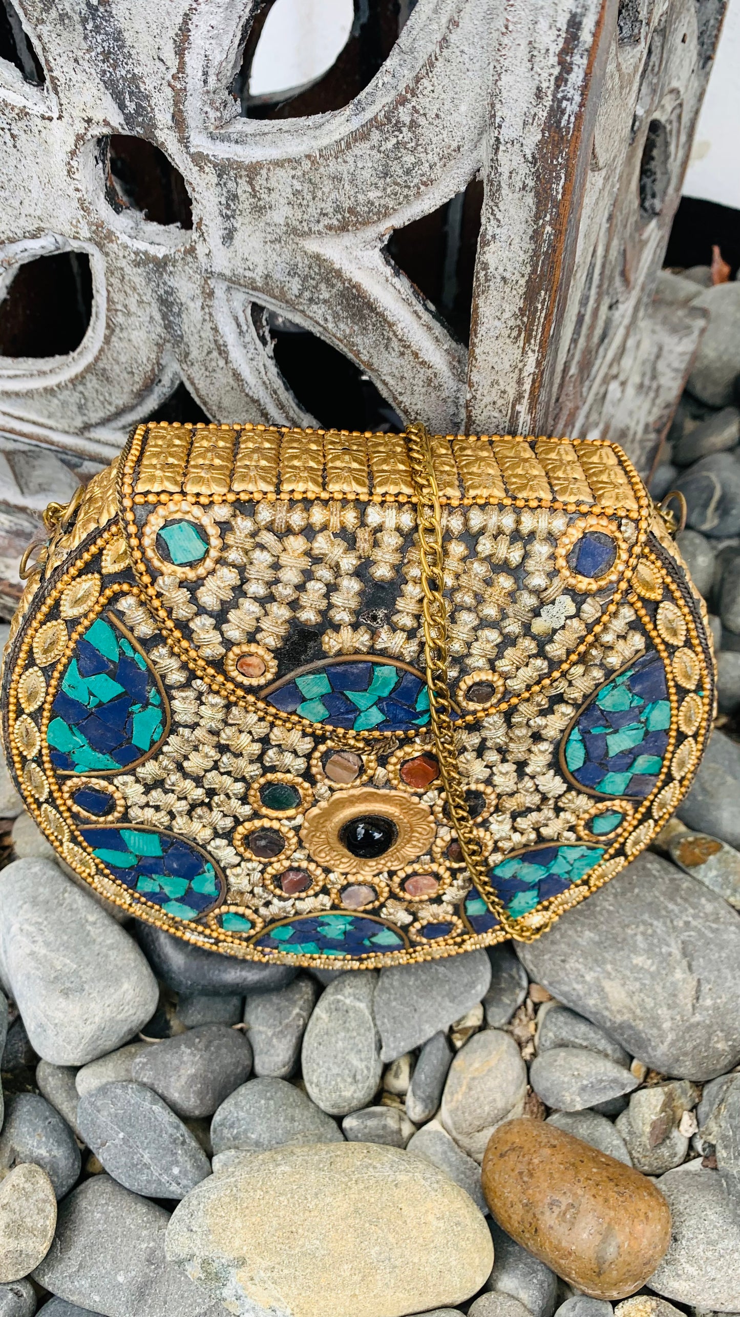 Bohemian style handcrafted metal / Brass Clutch CLEARANCE #90271