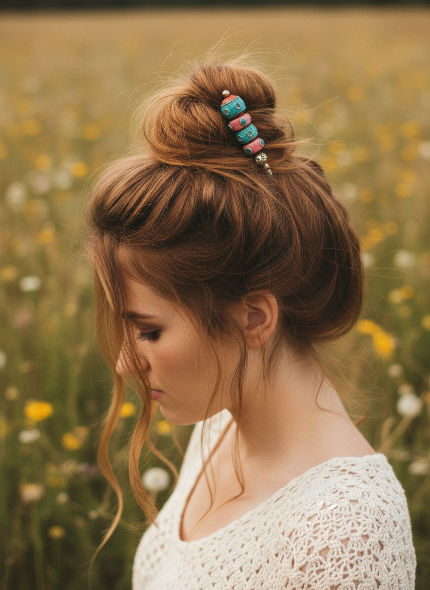 Bohemian handcrafted Metal Bun Sticks/ Hair Pins # HAIR2201