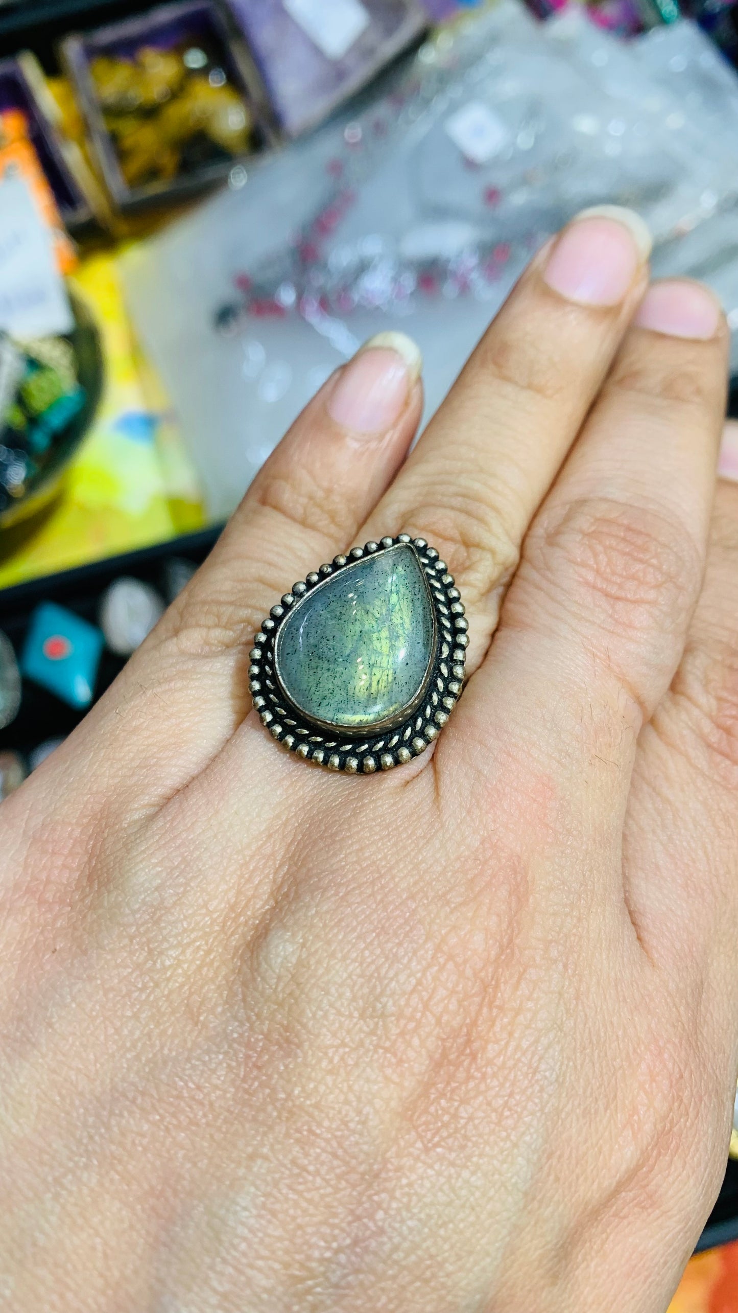 Bohemian handcrafted Stone ring #568