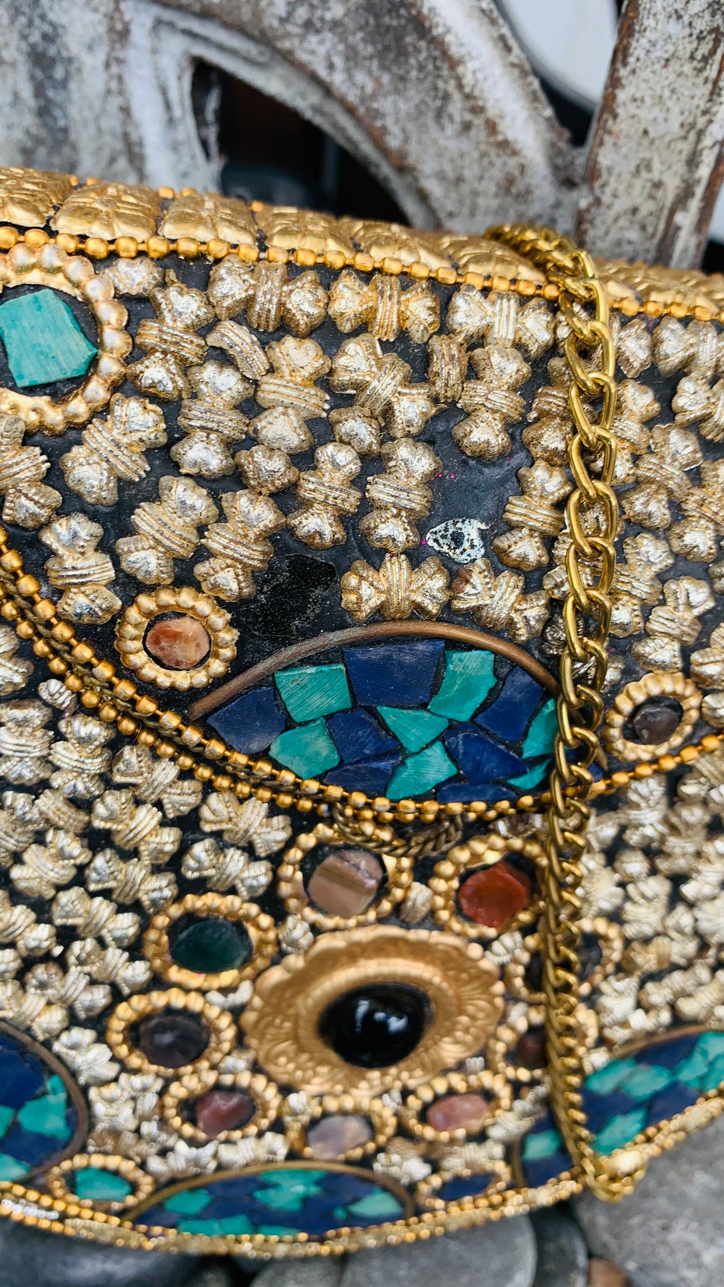 Bohemian style handcrafted metal / Brass Clutch CLEARANCE #90271