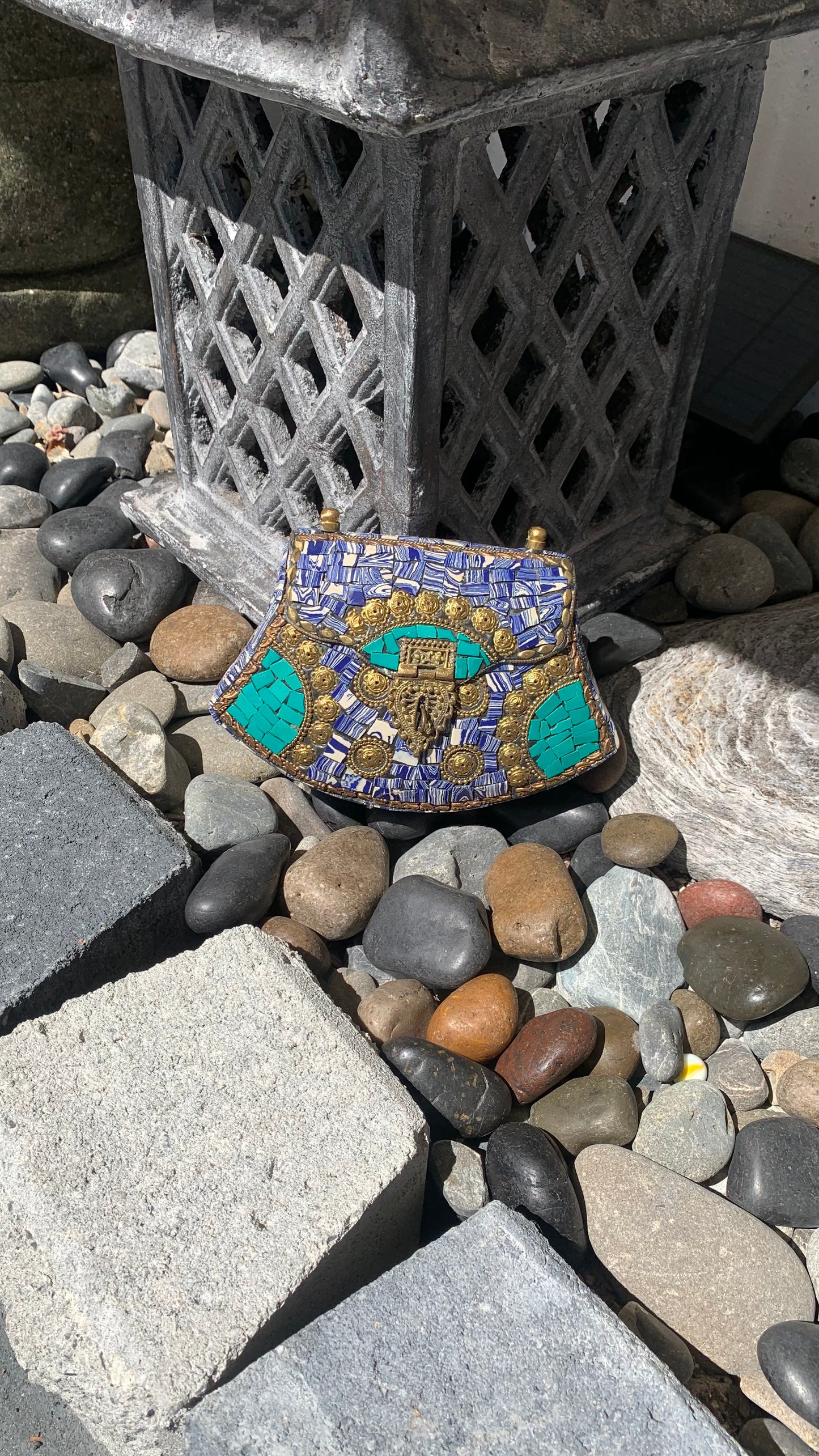 Bohemian style handcrafted metal / Brass Clutch CLEARANCE #90277